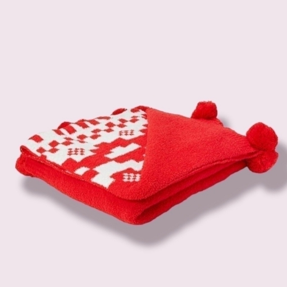Victoria's Secret Sherpa Throw Blanket 60×50 New Red White Soft New - Picture 3 of 8